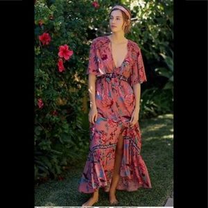 Anthropologie Ruffled Embroidered Maxi Dress